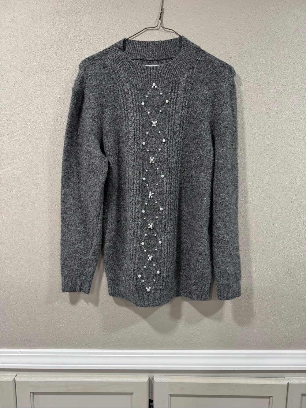 Elle Gray Pearl-Embellished Knit Sweater - Picture 2 of 5